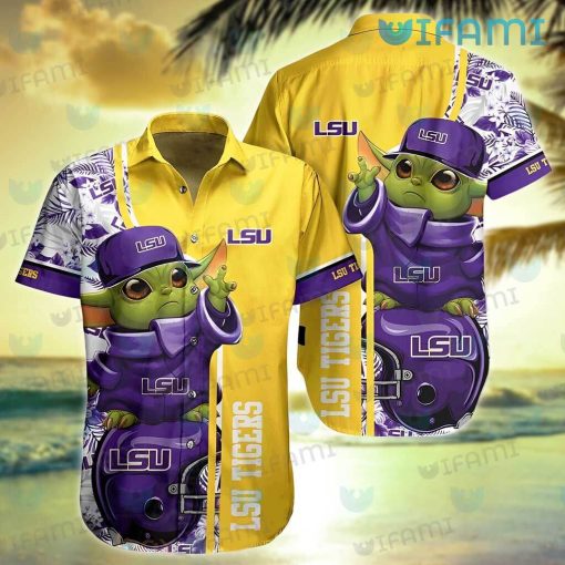 LSU Hawaiian Shirt Baby Yoda Tropical Flower LSU Gift