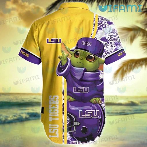 LSU Hawaiian Shirt Baby Yoda Tropical Flower LSU Gift