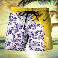 LSU Hawaiian Shirt Baby Yoda Tropical Flower LSU Short