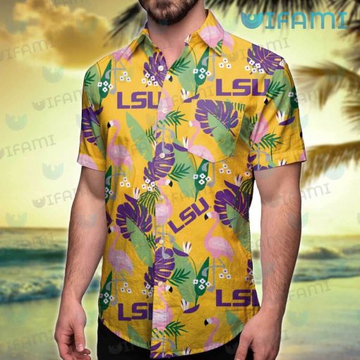 LSU Hawaiian Shirt Flamingo Banana Leaf LSU Gift