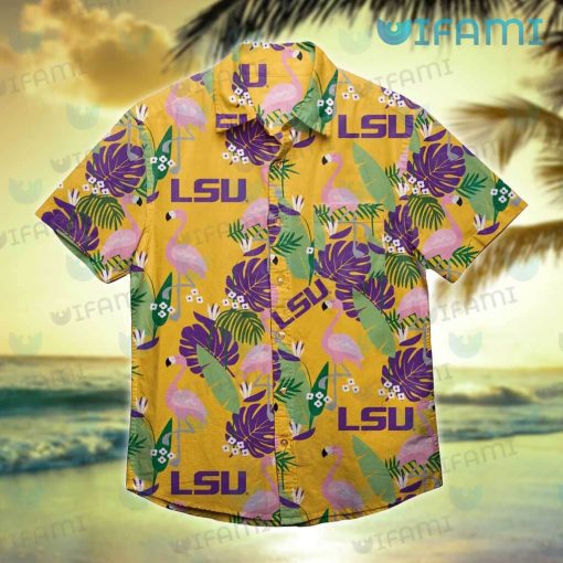 LSU Hawaiian Shirt Flamingo Banana Leaf LSU Gift