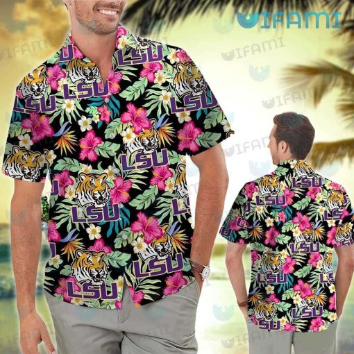 LSU Hawaiian Shirt Flower Tropical Leaves LSU Gift