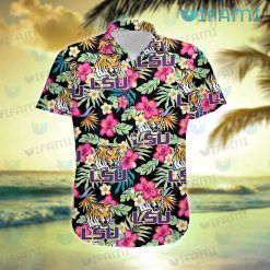 LSU Hawaiian Shirt Flower Tropical Leaves LSU Present