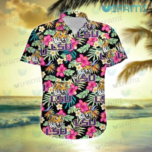 LSU Hawaiian Shirt Flower Tropical Leaves LSU Gift