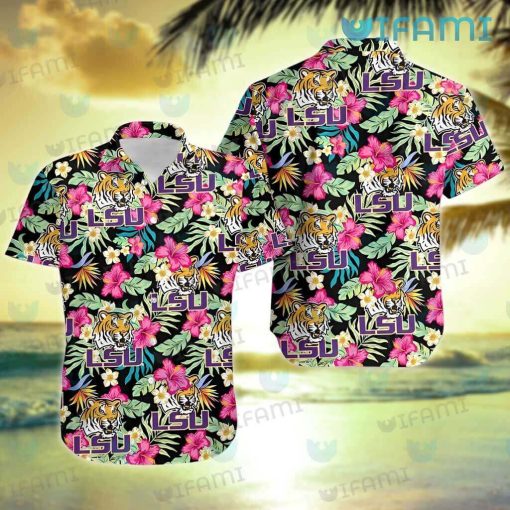 LSU Hawaiian Shirt Flower Tropical Leaves LSU Gift