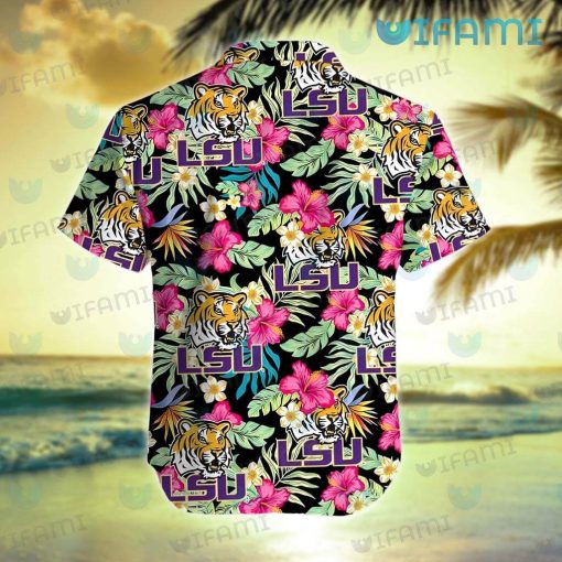 LSU Hawaiian Shirt Flower Tropical Leaves LSU Gift