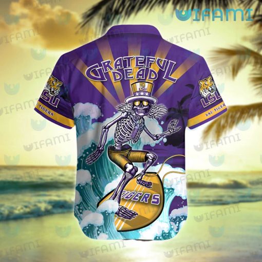 LSU Hawaiian Shirt Grateful Dead Skeleton Surfing LSU Gift