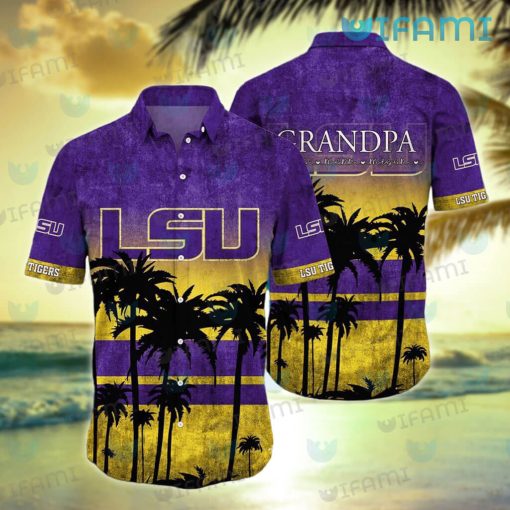 LSU Hawaiian Shirt Grunge Coconut Tree LSU Gift