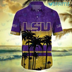 LSU Hawaiian Shirt Grunge Coconut Tree LSU Present