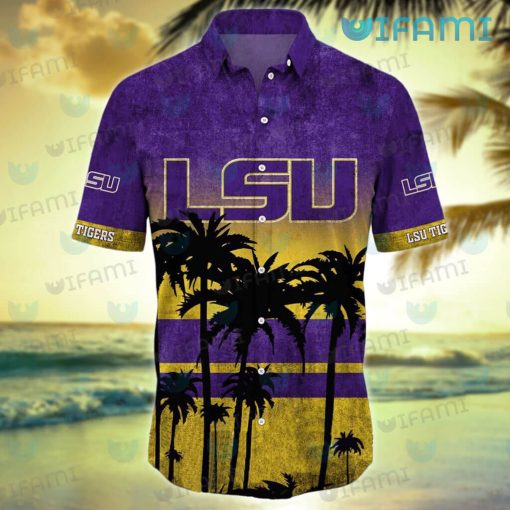 LSU Hawaiian Shirt Grunge Coconut Tree LSU Gift