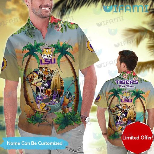 LSU Hawaiian Shirt Mascot Flamingo Parrot Summer Beach Custom LSU Gift