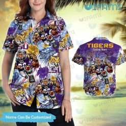 LSU Hawaiian Shirt Mascot Tropical Flower Personalized LSU Present Back