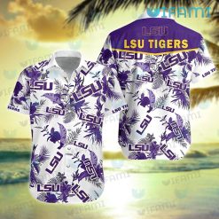 LSU Hawaiian Shirt Purple Tropical Leaves LSU Gift