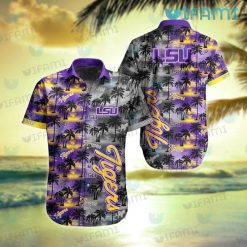 LSU Hawaiian Shirt Sunset Dark Coconut Tree LSU Gift