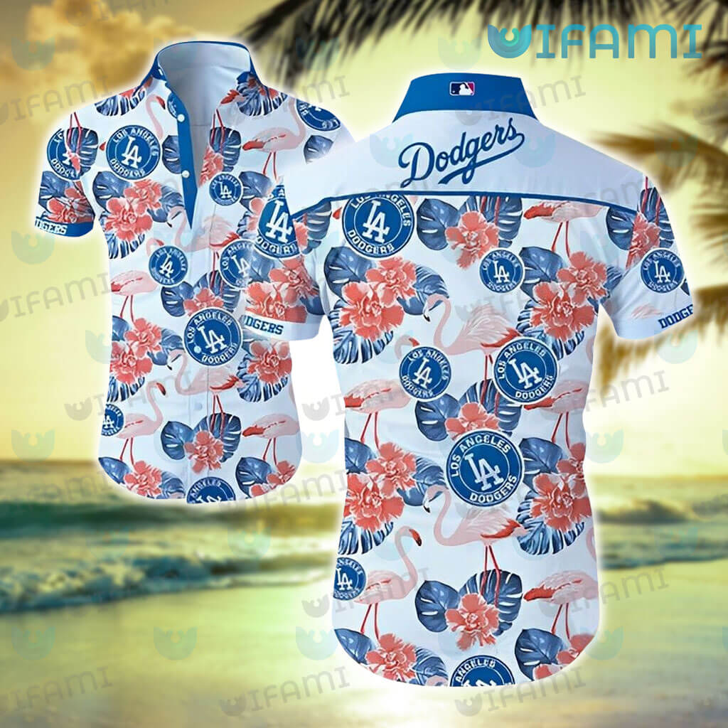 Dodgers Hawaiian Shirt Hibiscus Palm Leaves Los Angeles Dodgers