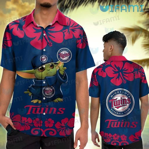 MN Twins Hawaiian Shirt Baby Yoda Hibiscus Minnesota Twins Gift