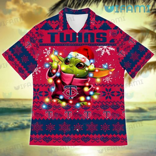 MN Twins Hawaiian Shirt Baby Yoda Lights Christmas Design Minnesota Twins Gift