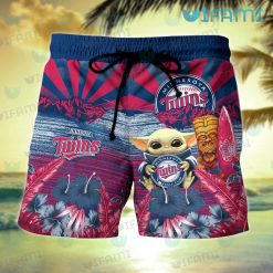 MN Twins Hawaiian Shirt Baby Yoda Tiki Mask Minnesota Twins Short