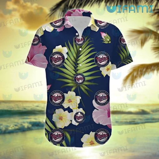 MN Twins Hawaiian Shirt Plumeria Hibiscus Palm Leaf Minnesota Twins Gift