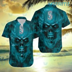 Mariners Hawaiian Shirt Flaming Skull Seattle Mariners Gift