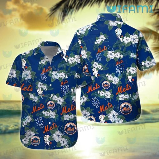 Mets Hawaiian Shirt Mascot Hibiscus Tropical Leaves New York Mets Gift