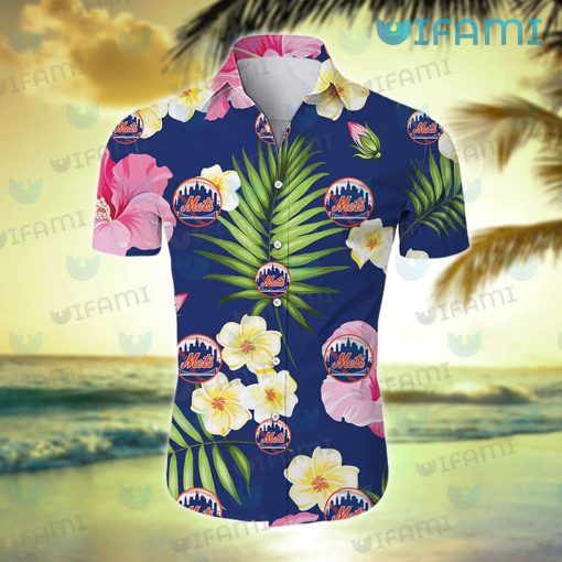 Mets Hawaiian Shirt Plumeria Hibiscus Palm Leaf New York Mets Gift