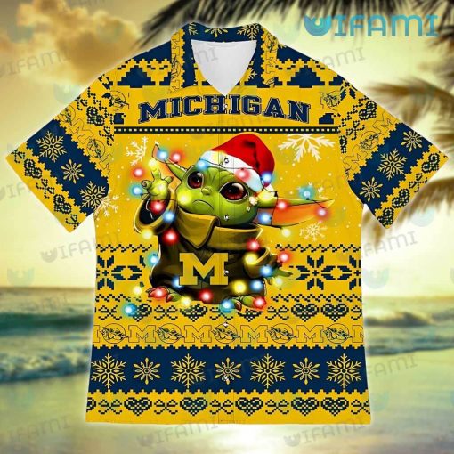 Michigan Hawaiian Shirt Baby Yoda Lights Michigan Wolverines Gift