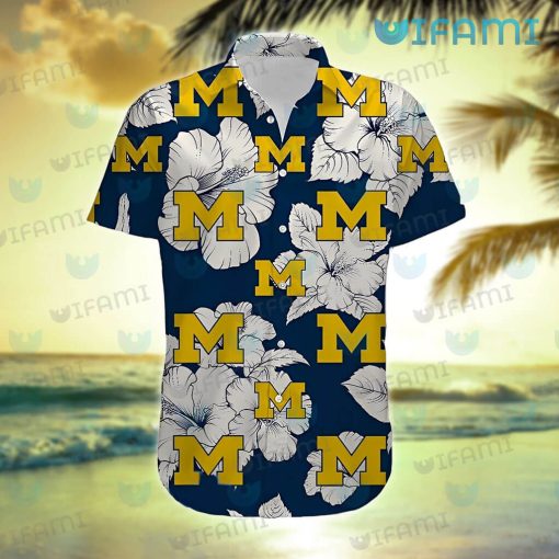 Michigan Hawaiian Shirt Big Hibiscus Michigan Wolverines Gift