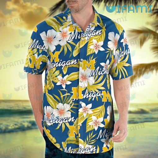 Michigan Hawaiian Shirt Flower Tropical Leaves Michigan Wolverines Gift