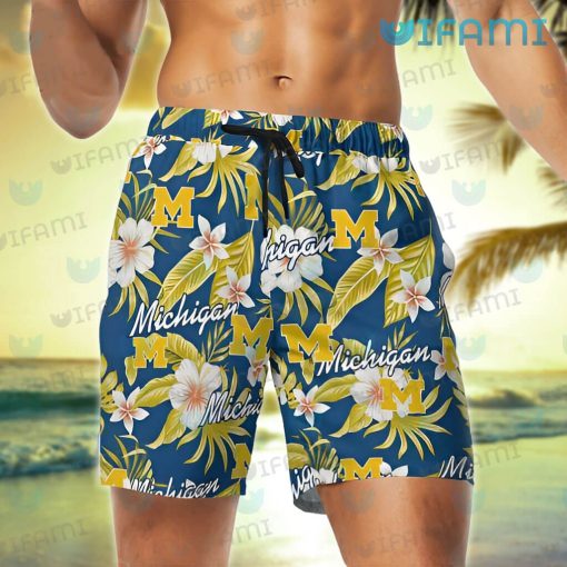 Michigan Hawaiian Shirt Flower Tropical Leaves Michigan Wolverines Gift