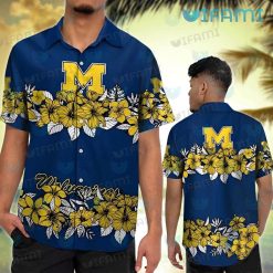 Michigan Hawaiian Shirt Hibiscus Pattern Michigan Wolverines Gift