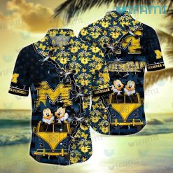 Michigan Hawaiian Shirt Mickey Minnie Stitches Coconut Tree Michigan Wolverines Gift