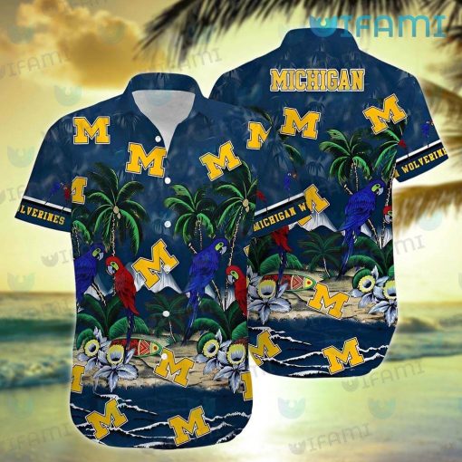 Michigan Hawaiian Shirt Parrot Couple Tropical Beach Wolverines Gift