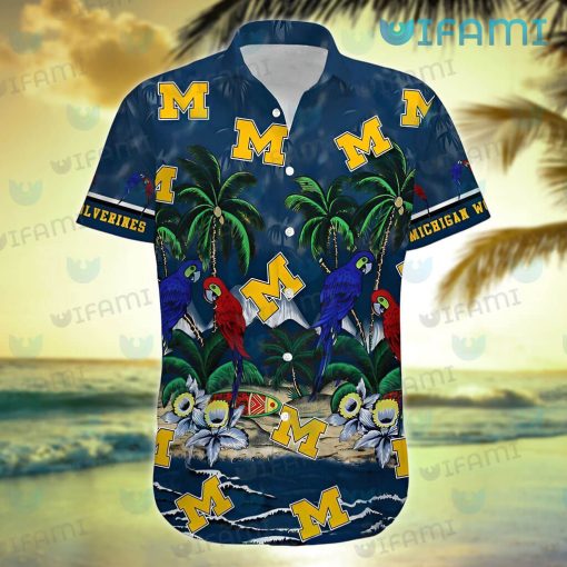 Michigan Hawaiian Shirt Parrot Couple Tropical Beach Wolverines Gift