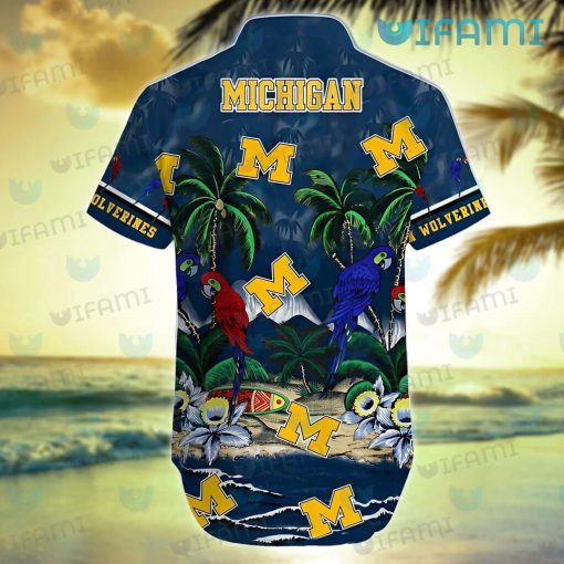 Michigan Hawaiian Shirt Parrot Couple Tropical Beach Wolverines Gift