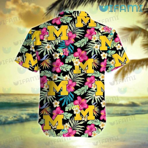 Michigan Hawaiian Shirt Plumeria Hibiscus Tropical Leaves Wolverines Gift