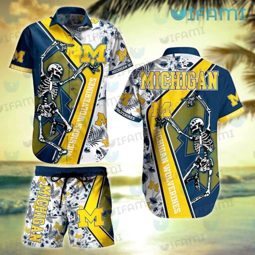 Michigan Hawaiian Shirt Skeleton Dancing Michigan Wolverines Gift