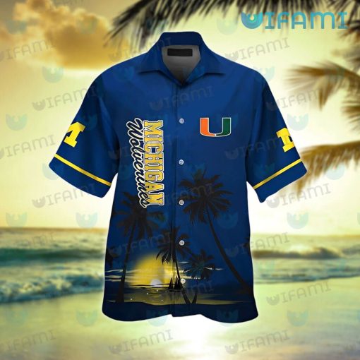 Michigan Hawaiian Shirt Sunset Coconut Tree Wolverines Gift