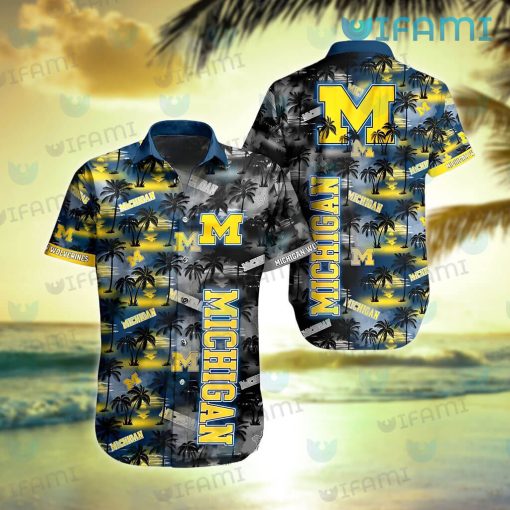 Michigan Hawaiian Shirt Sunset Dark Coconut Tree Wolverines Gift