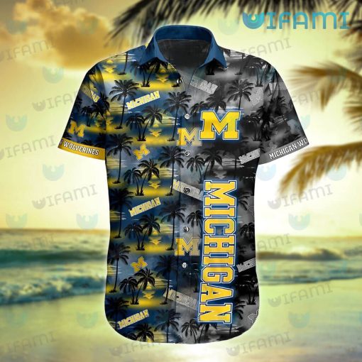 Michigan Hawaiian Shirt Sunset Dark Coconut Tree Wolverines Gift