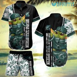 Michigan State Hawaiian Shirt Baby Yoda Tropical Flower Spartans Gift
