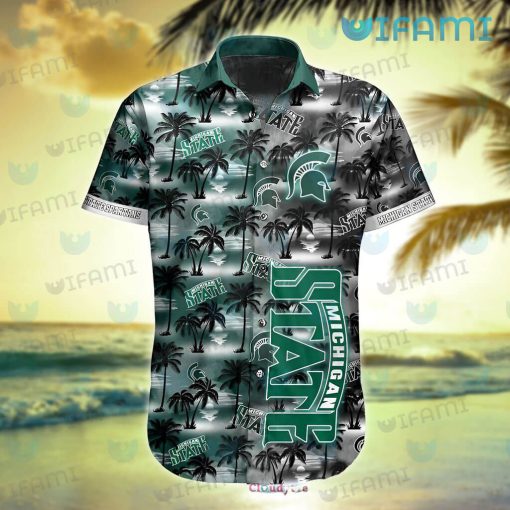 Michigan State Hawaiian Shirt Sunset Dark Coconut Tree Michigan State Gift