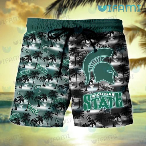 Michigan State Hawaiian Shirt Sunset Dark Coconut Tree Michigan State Gift