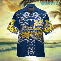 Michigan Wolverines Hawaiian Shirt Ribcage Tropical Flower Wolverines Gift