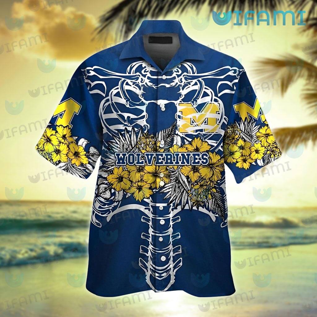 NCAA Michigan Wolverines Skellington Maize White Hawaiian Shirt