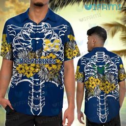 Michigan Wolverines Hawaiian Shirt Ribcage Tropical Flower Wolverines Gift