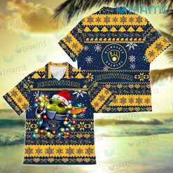 Milwaukee Brewers Hawaiian Shirt Baby Yoda Christmas Lights Brewers Gift
