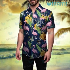 Milwaukee Brewers Hawaiian Shirt Flamingo Banana Leaf Brewers Gift