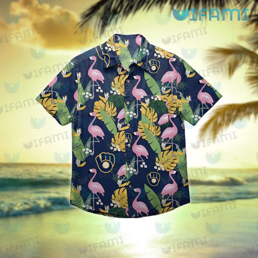 Milwaukee Brewers Hawaiian Shirt Flamingo Banana Leaf Brewers Gift