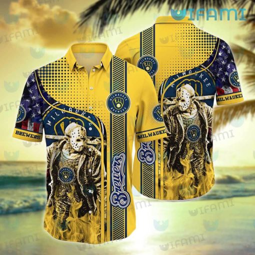 Milwaukee Brewers Hawaiian Shirt Jason Voorhees USA Flag Brewers Gift